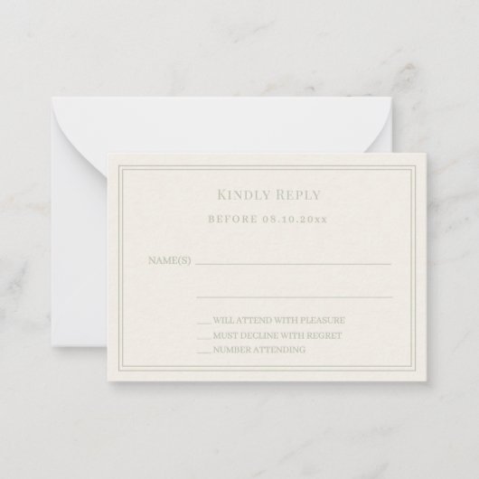 Ivory sage green wedding response RSVP ノートカード (正面)