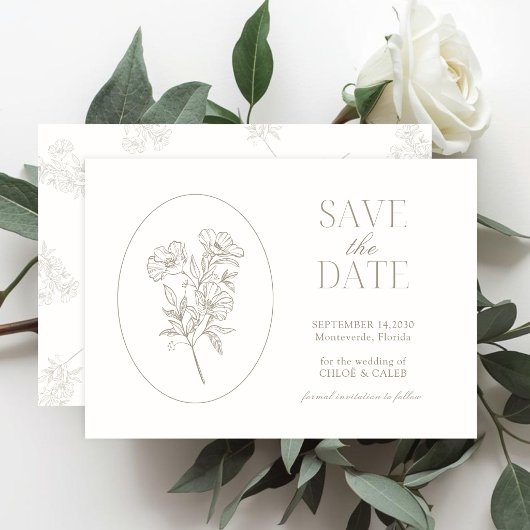 Ivory & Sand | シックな花柄の結婚式の事前案内状 セーブザデート