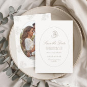 Ivory & Sand | Chic Floral Couple Script Wedding セーブザデート