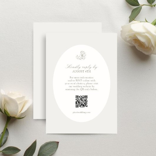Ivory & Sand | Floral QR Oval Response Card 出欠カード