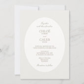 Ivory & Sand | Stripe Botanical Oval Wedding 招待状 (正面)