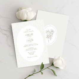 Ivory & Sand | Stripe Botanical Oval Wedding 招待状
