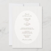 Ivory & Sand | Stripe Botanical Oval Wedding 招待状 (正面)