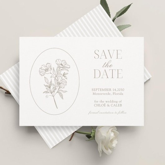 Ivory & Sand | Stripe Floral Wedding Save the Date セーブザデート