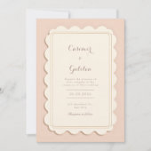 Ivory Scalloped Gilded Border Minimalist Wedding 招待状 (正面)
