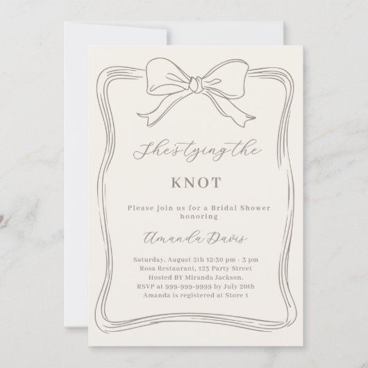 Ivory She's Tying the Knot Neutral Bridal Shower 招待状 (正面)