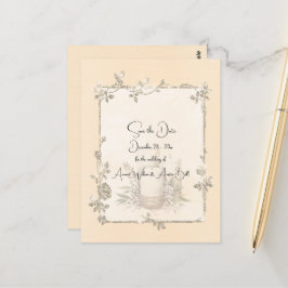 Ivory Shiny Elegant Sparkly Save the Date ポストカード