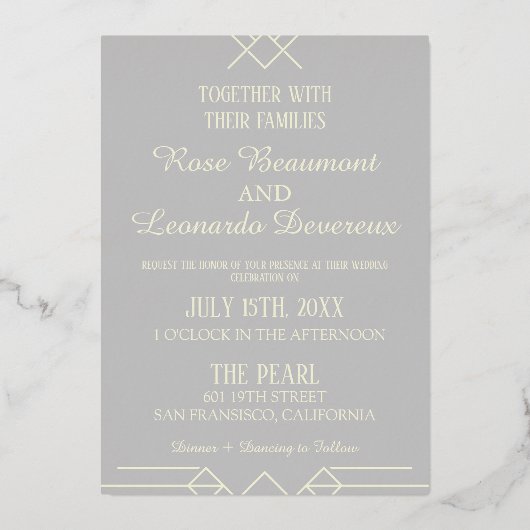 Ivory & Silver Luxe Wedding Invitation 箔招待状 (正面)
