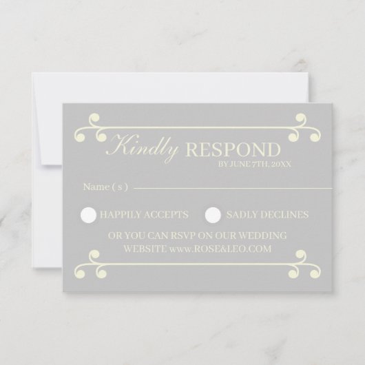 Ivory & Silver Luxury Wedding RSVP Card (正面)