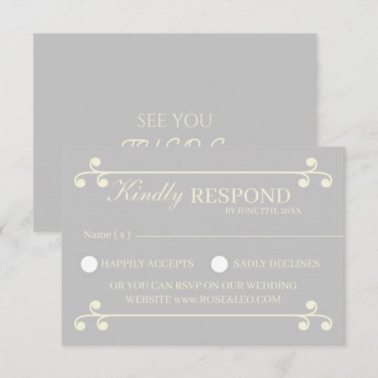 Ivory & Silver Luxury Wedding RSVP Card (正面/裏面)