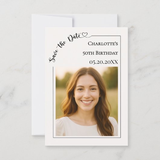 Ivory simple modern photo Birthday Save the Date セーブザデート (正面)