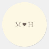 Ivory Simple Monogram Heart Wedding Favor ラウンドシール (正面)