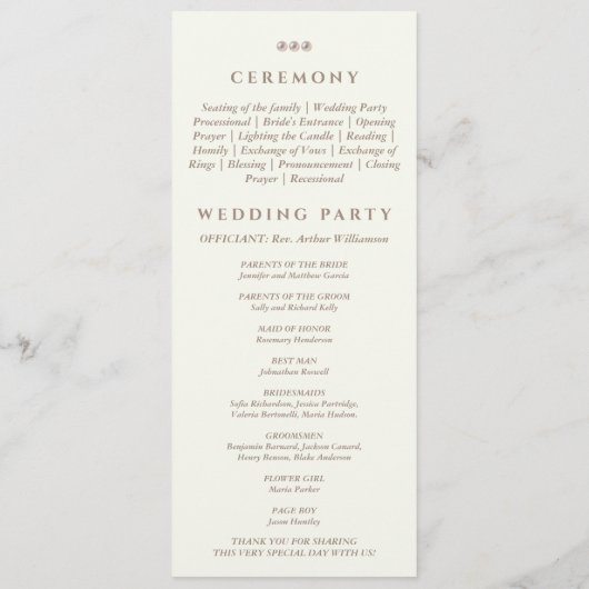 Ivory Simple Pearl Christian Wedding Program プログラム (裏面)