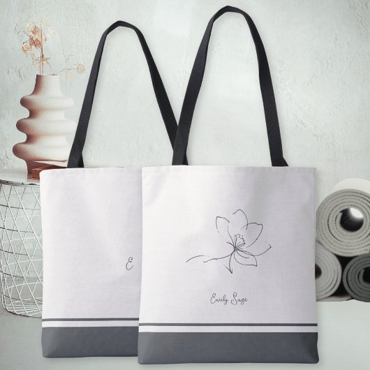 Ivory Slate Gray Floral Line Art Minimalist Zen トートバッグ