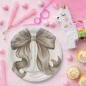 Ivory Striped Bow and Pearl Necklace ペーパープレート (パーティー)