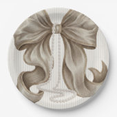 Ivory Striped Bow and Pearl Necklace ペーパープレート (正面)