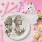 Ivory Striped Bow Baby Shower  ペーパープレート (パーティー)