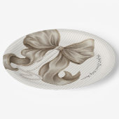 Ivory Striped Bow Baby Shower  ペーパープレート (アングル)