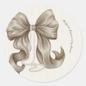 Ivory Striped Bow Baby Shower  ラウンドシール (正面)