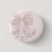 Ivory Striped Pink Bow Baby Shower  缶バッジ (正面)