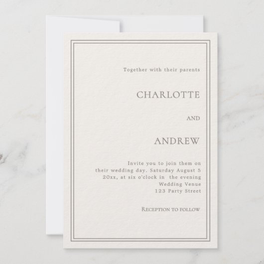 Ivory taupe elegant simple quiet luxury wedding 招待状 (正面)