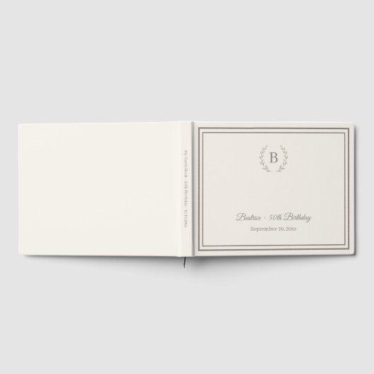 Ivory taupe Monogram Birthday ゲストブック (全面)