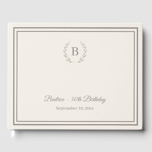 Ivory taupe Monogram Birthday ゲストブック (正面)