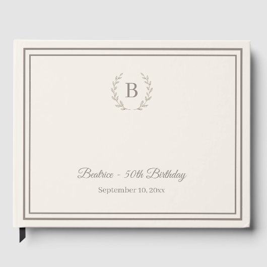 Ivory taupe Monogram Birthday ゲストブック (正面)