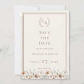 Ivory taupe monogram floral wreath wedding セーブザデート (正面)