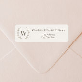 Ivory taupe monogram initial wreath return address ラベル