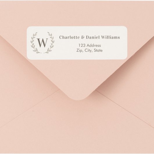 Ivory taupe monogram initial wreath return address ラベル