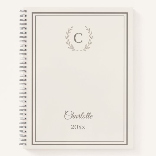 Ivory taupe Monogram Personalized Quiet Luxury ノートブック (正面)