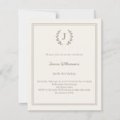 Ivory taupe monogram wreath birthday invitation (正面)