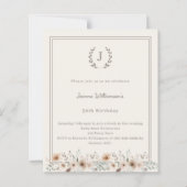 Ivory taupe monogram wreath birthday invitation (正面)