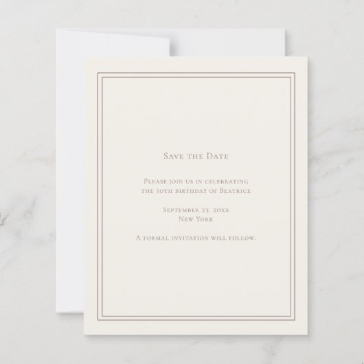 Ivory taupe monogram wreath birthday save the date (裏面)