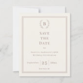 Ivory taupe monogram wreath birthday save the date (正面)