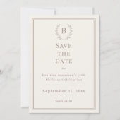 Ivory taupe monogram wreath birthday save the date セーブザデート (正面)