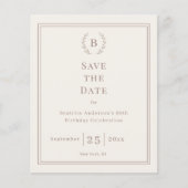 Ivory taupe monogram wreath birthday save the date チラシ (正面)