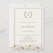 Ivory taupe monogram wreath florals birthday 招待状 (正面)