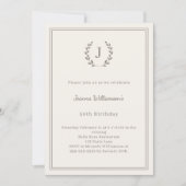 Ivory taupe monogram wreath minimalist birthday 招待状 (正面)