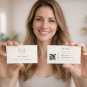 Ivory taupe monogram wreath modern minimalst QR 名刺