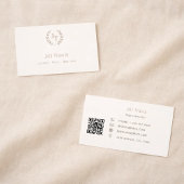 Ivory taupe monogram wreath modern minimalst QR 名刺