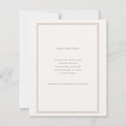 Ivory taupe monogram wreath wedding Save the Date  (裏面)