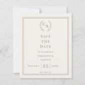 Ivory taupe monogram wreath wedding Save the Date  (正面)