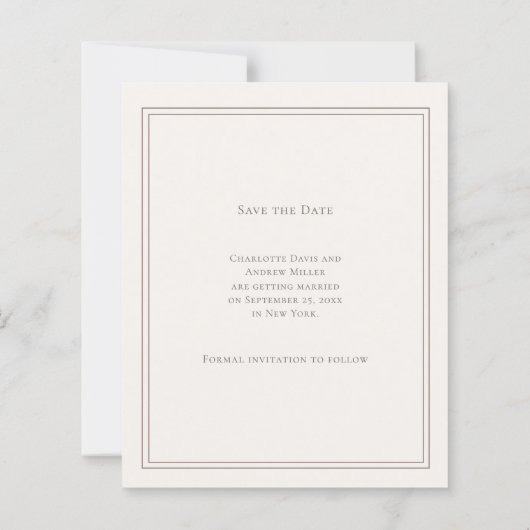 Ivory taupe monogram wreath wedding Save the Date  (裏面)