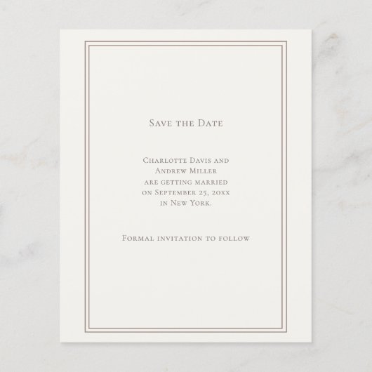 Ivory taupe monogram wreath wedding Save the Date チラシ (裏面)