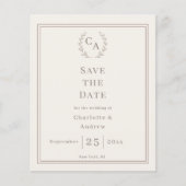 Ivory taupe monogram wreath wedding Save the Date  チラシ (正面)
