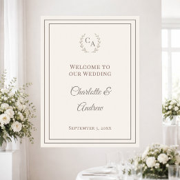 Ivory taupe monogrammed elegant wedding welcome ポスター