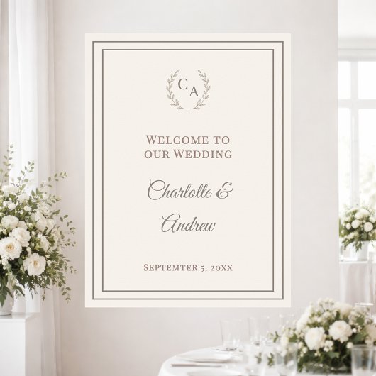 Ivory taupe monogrammed elegant wedding welcome ポスター