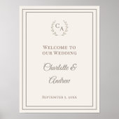 Ivory taupe monogrammed elegant wedding welcome ポスター (正面)